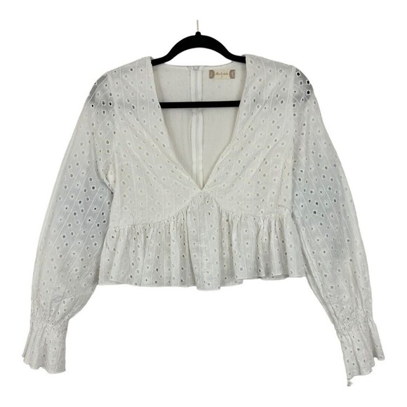 Altard State Womens Size Small White Eyelet Peplum Top - Picture 1 of 4